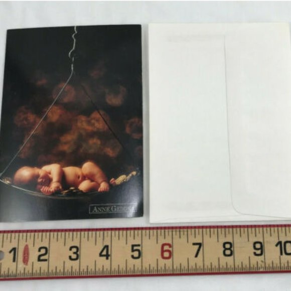 Vtg Anne Geddes Baby Photo Blank Greeting Card Hanging Coin Scale 1995 - Picture 2 of 4